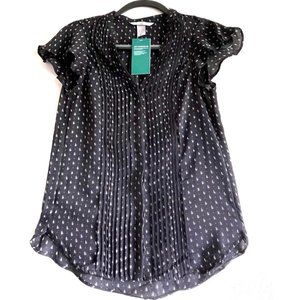 H&M Conscious Short Sleeves Black Blouse with Pleats, Size 0